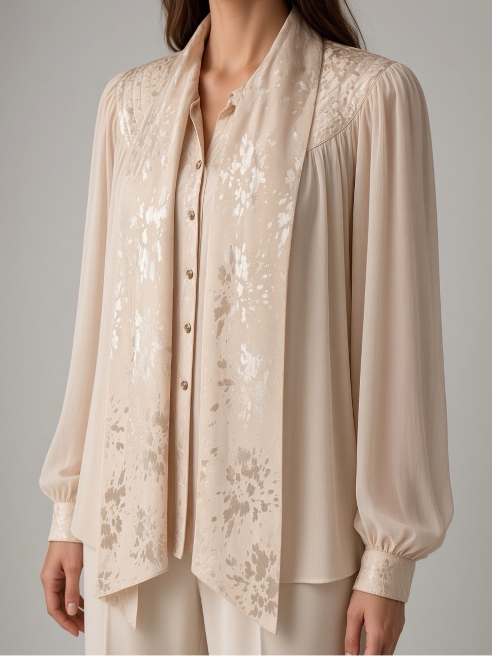 Vintage Wayne Clark Aline Marelle Sheer Chiffon Pussybow Blouse - Size 6